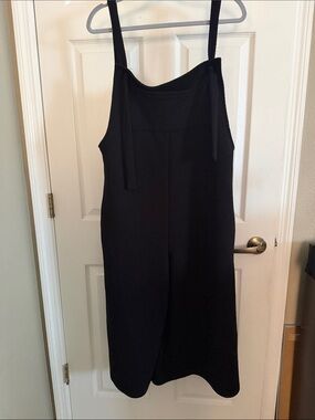 Black Women's Jumpsuit with Tie Straps with Pockets 21” (hip to hip)